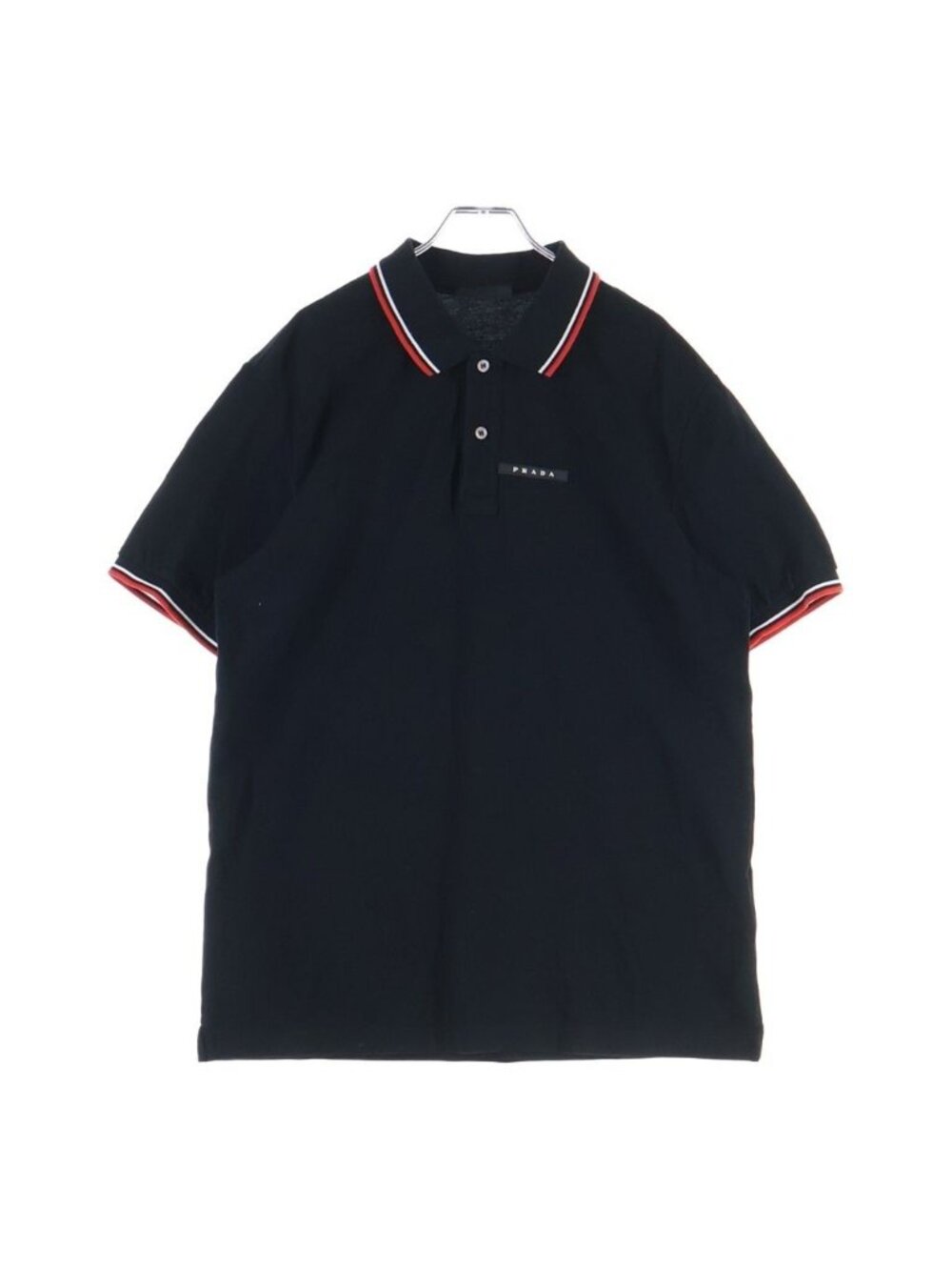 Prada Rubber Logo Cotton Pique Short Sleeve Polo Shirt Black